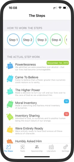 12 Step Toolkit app screen