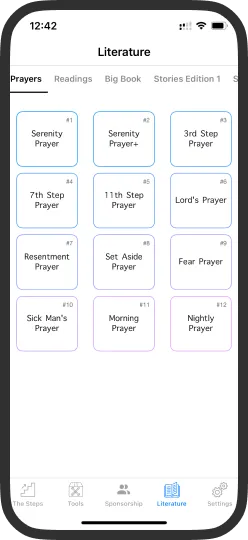 12 Step Toolkit app screen